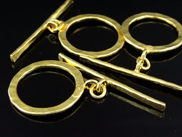 KG-252 24K gold vermeil Karen hill tribe handmade silver 1 hammered bar toggle