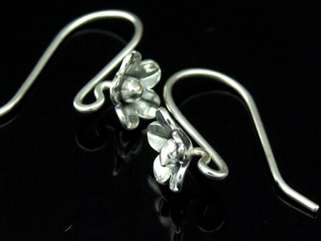 6KH-013 Thai karen hill tribe hanamade silver black & black piar wild flower earring 