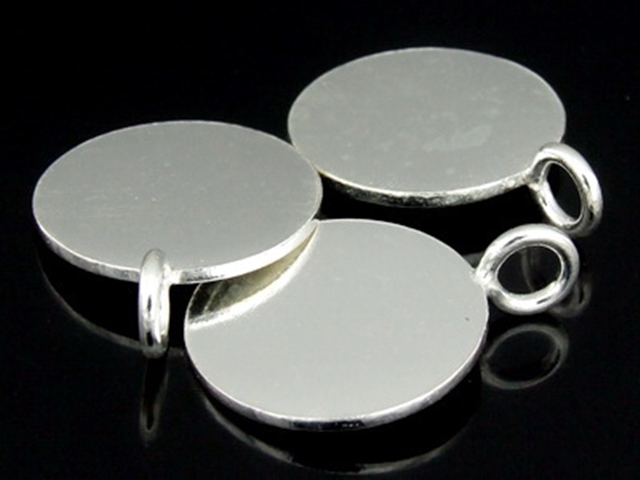 7KH-055 Thai karen hill tribe handmade silver 2 simple plain round disc charm 