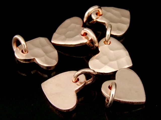 KZ-099 24K rose gold vermeil thai karen hill tribe handmade silver 5 hammered heart shape charms (Not fix hoop)
