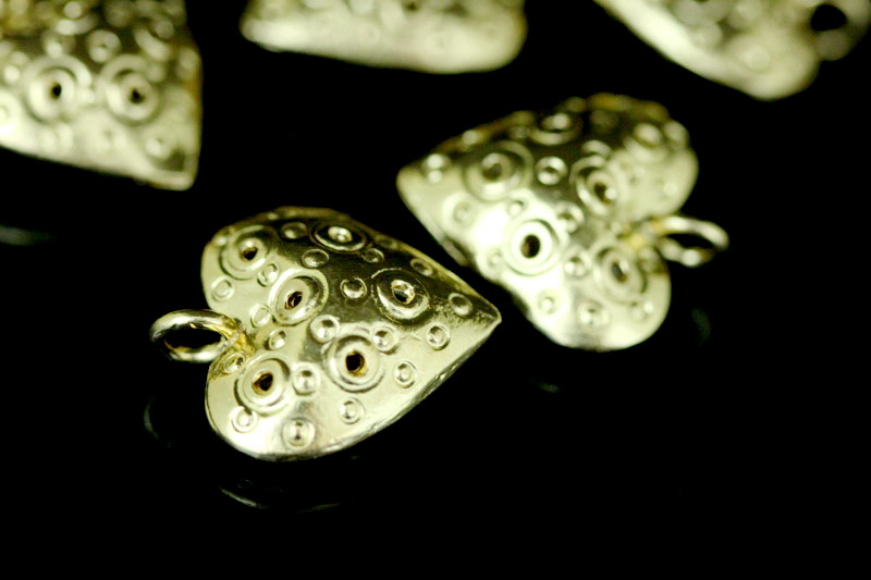 KG-622 Thai karen hill tribe silver 2 gold vermeil dot fancy heart puffy charm