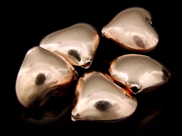 KZ-096 24K rose gold vermeil thai karen hill tribe handmade silver 2 smooth puffy heart bead