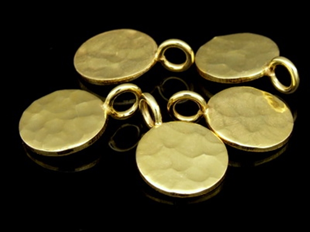 KG-374 24K gold vermeil Karen hill tribe handmade silver 2 hammered round disc charm (double face)