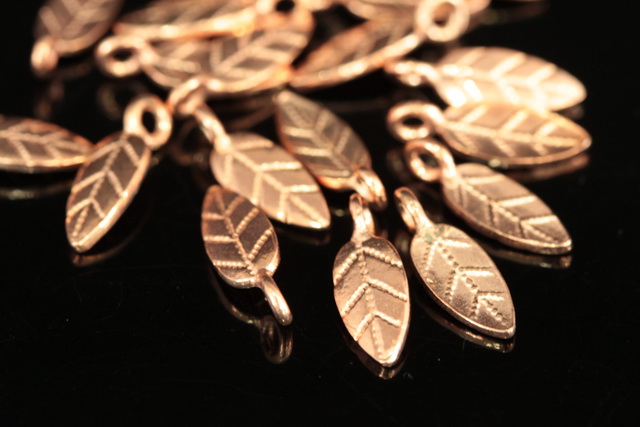 KZ-076 Thai Karen Hill Handmade Tribe Silver 6 rose gold vermeil Small Leaf Charm