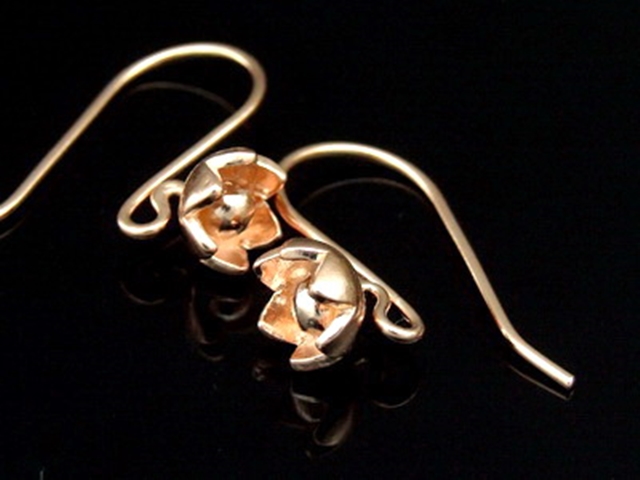 KZ-193 Thai karen hill tribes handmade 24K rose gold vermeil over silver pair wild flower earring 