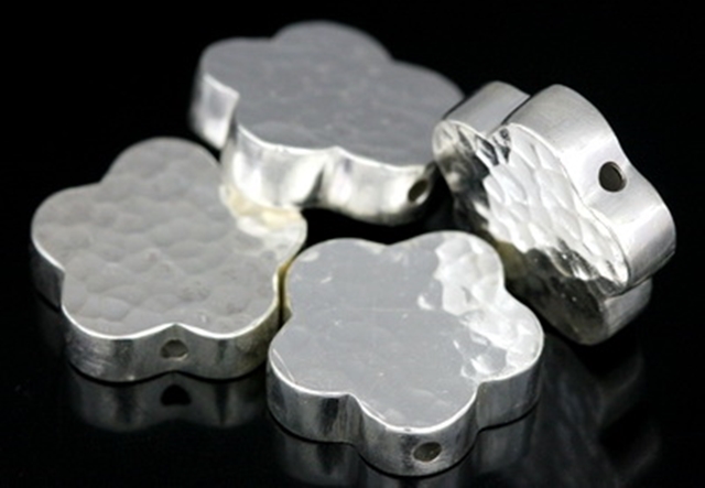 KV-012 Thai karen hill tribe handmade silver 1 hammered cylinder flower shaped bead