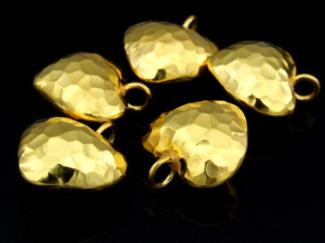 KG-399 24K gold vermeil Karen hill tribe handmade silver 2 hammered puffed heart shape charm