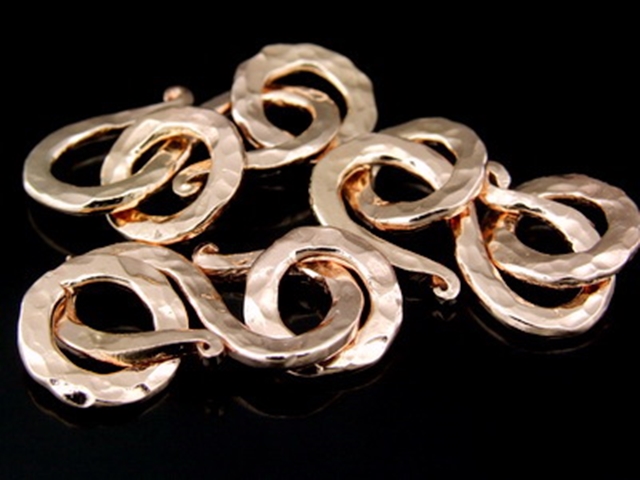 KZ-022 24K rose gold vermeil thai karen hill tribe handmade silver 1 huge hammered flat wire S. clasp 