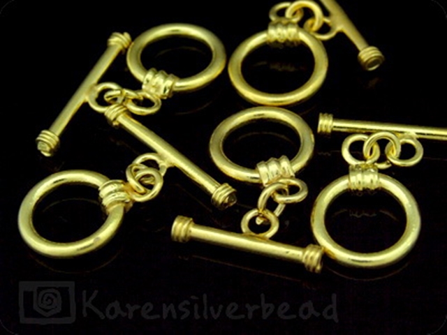KG-011 24K gold vermeil 2 thai karen hill tribes handmade silver plain round toggle