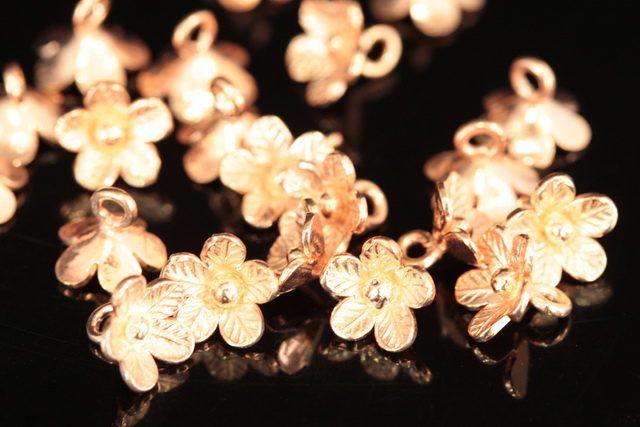 KZ-050 thai karen hill tribe handmade silver 6 rose gold vermeil mini flower charm