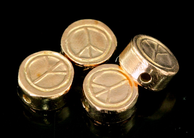 KZ-225 Thai karen hill tribe handmade silver 2 rose gold vermeil peace sign cylinder shaped bead
