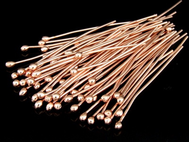 KZ-110 24K Rose gold vermeil thai karen hill tribe handmade silver 20 round ball headpin 30mm.(24ga.wire)