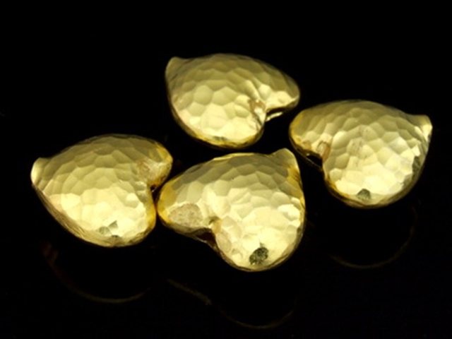 KG-397 24K gold vermeil Karen hill tribe handmade silver 2 hammered puffed heart shape bead