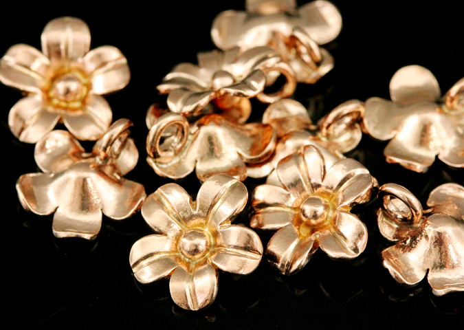 KZ-244 thai karen hill tribe handmade silver 4 rose gold vermeil small wild flower charm