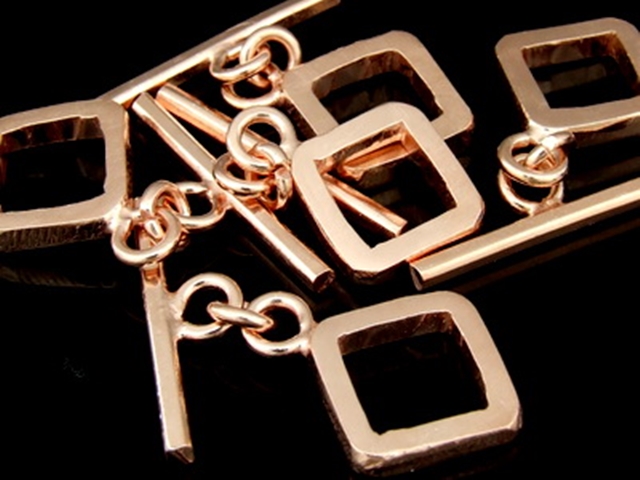 KZ-121 24K rose gold vermeil thai karen hill tribe handmade silver 1 plain square toggle 