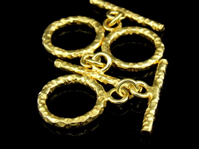 KG-323 24K gold vermeil thai karen hill tribe handmade silver 2 sharp hammered round toggle