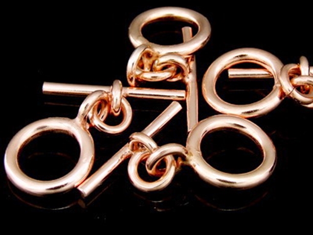 KZ-128 24K rose gold vermeil thai karen hill tribe handmade silver 2 plain round bar small toggle 