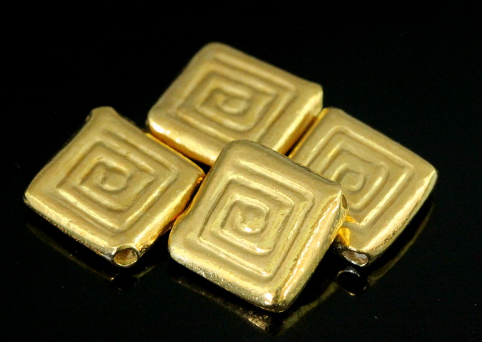 KG-105 Thai karen hill tribe silver 2 gold vermeil line printed square bead