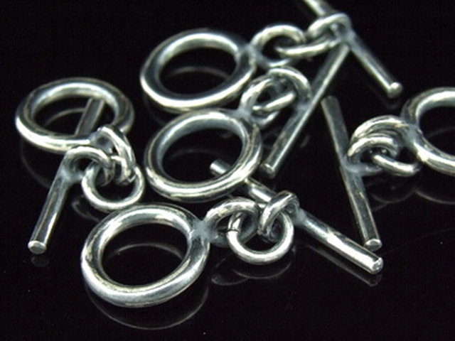 8KH-026 Thai karen hill tribe handmade silver 5 black&white plain round toggle