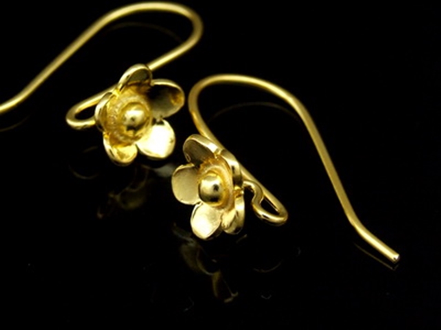 KG-484 Thai karen hill tribes handmade 24K gold vermeil over silver pair wild flower earring 