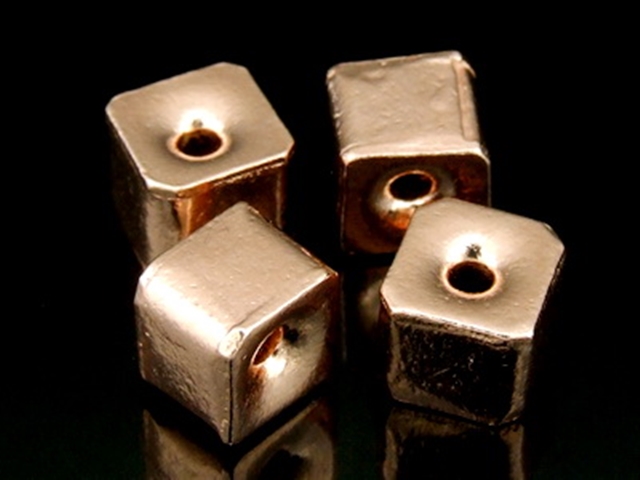 KZ-070 24K rose gold vermeil thai karen hill tribe handmade silver 2 small plain cube bead 