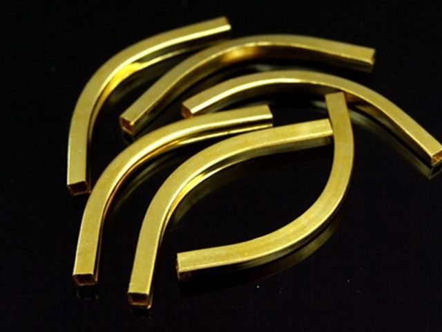 KG-150 24K gold vermeil 2 thai karen hill tribes handmade silver plain square curve tube bead 