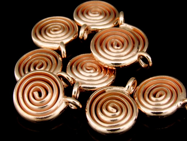 KZ-188 24K rose gold vermeil thai karen hill tribe handmade silver 2 swirl wire charm 