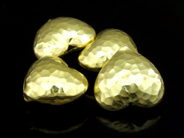 KG-389 24K gold vermeil Karen hill tribe handmade silver 2 hammer puffy heart shape charm