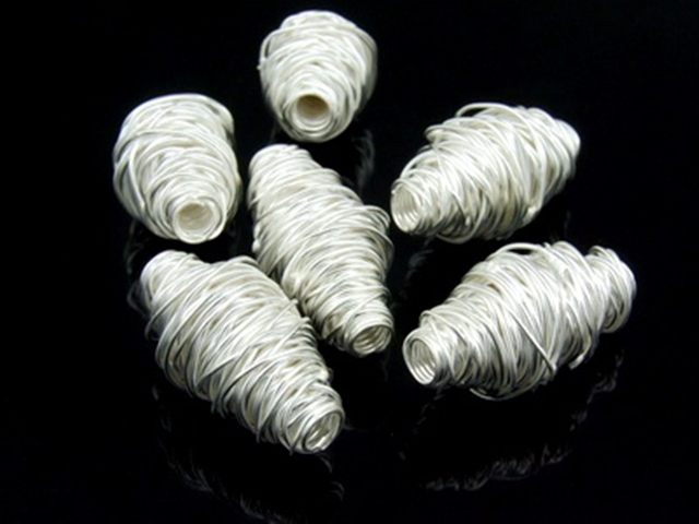 KS-047 Thai karen hill tribe handmade silver 1 wire wrap bicone bead 