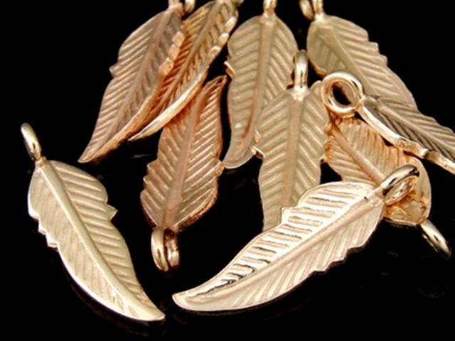 KZ-073 24K rose gold vermeil thai karen hill tribe handmade silver 2 feather diecut charm 