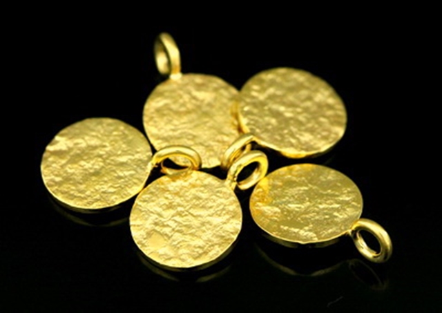 KG-550 Thai karen hill tribe silver 6 gold vermeil small rough stone texture charm 