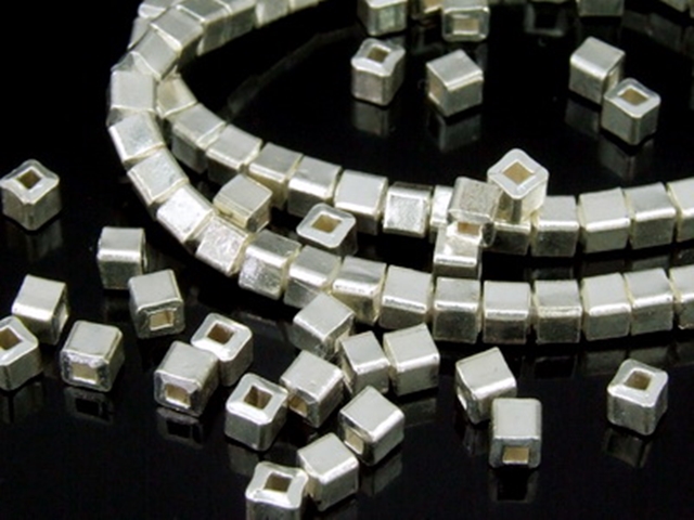 KL-026 Thai karen hill tribe handmade silver 55 mini plain cube bead