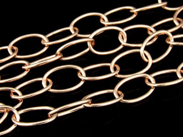 KZ-180 24K rose gold vermeil thai karen hill tribe handmade silver plain oval link chain 24 inch