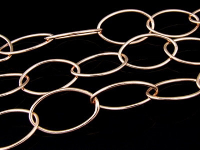 KZ-185 24K rose gold vermeil thai karen hill tribe handmade silver plain oval link chain 24 inch