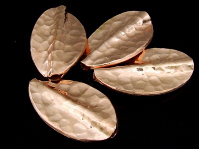 KZ-155 24K rose gold vermeil thai karen hill tribe handmade silver 1 hammered twist leaf bead 