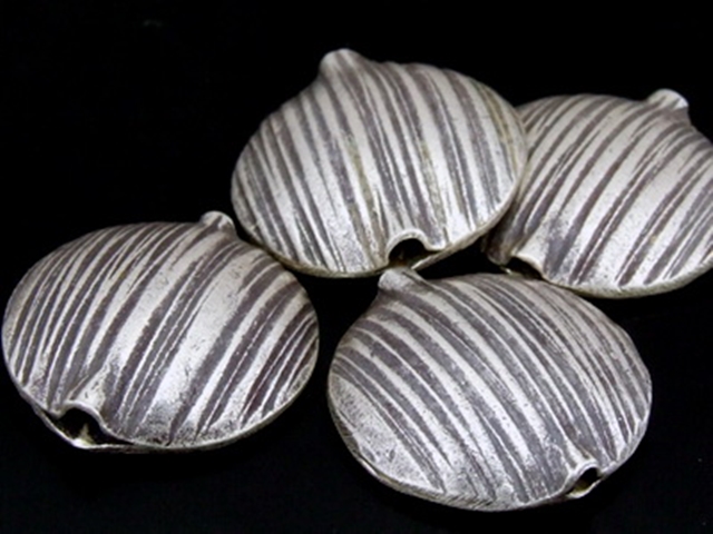 KF-009 Thai karen hill tribe handmade silver 2 scratch half round puffed bead