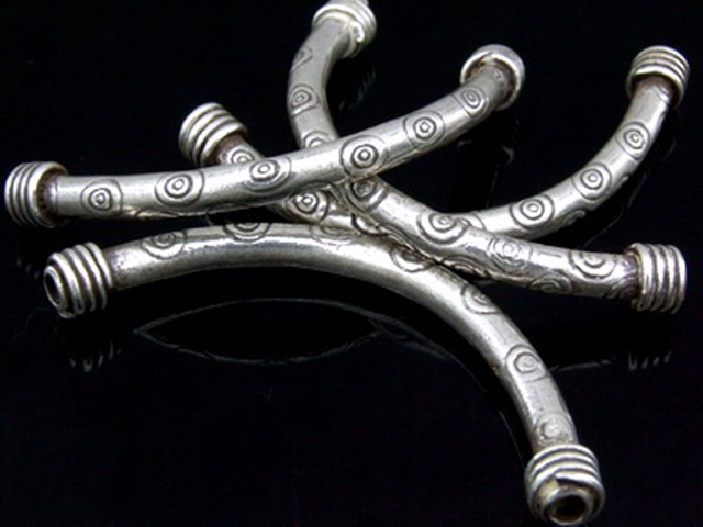 KS-031 Thai karen hill tribe handmade silver 1 ring print curved tube bead 