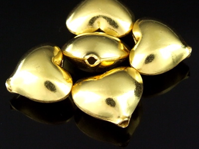 KG-064 24K gold vermeil 2 thai karen hill tribes handmade silver plain heart shape bead