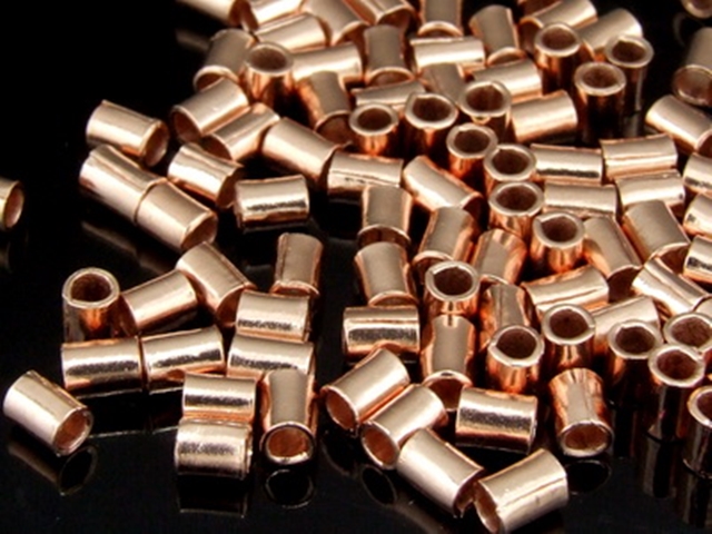 KZ-064 24K rose gold vermeil thai karen hill tribe handmade silver 30 small plain short tube bead