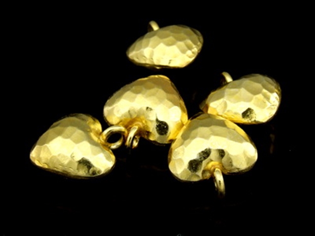 KG-450 24K gold vermeil Karen hill tribe handmade silver 2 hammer puffy heart shape charm