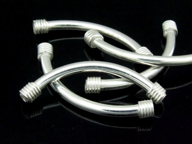 KS-048 Thai karen hill tribe handmade silver 1 plain curved tube bead 