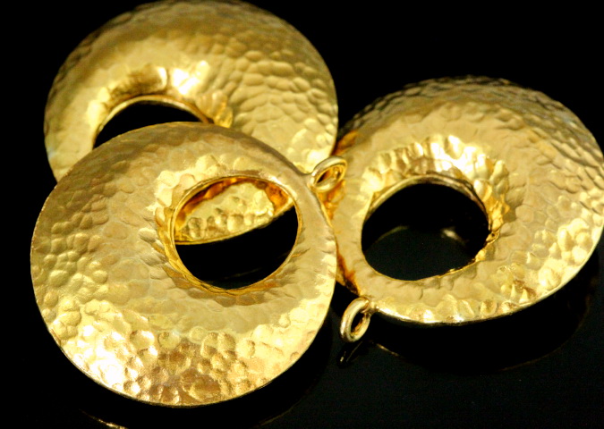 KG-271 Thai karen hill tribe silver 1 gold vermeil hammered puffed crescent charm