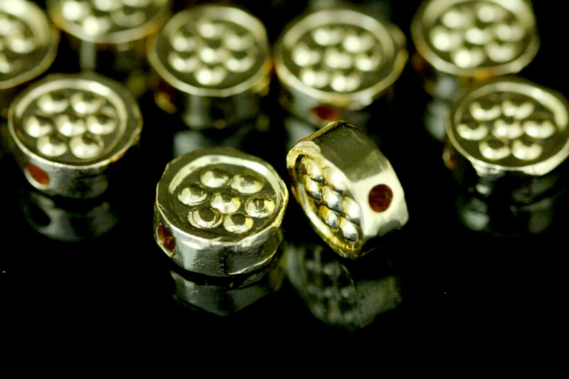 KG-623 Thai karen hill tribe silver 4 gold vermeil flower print cylinder round shaped bead