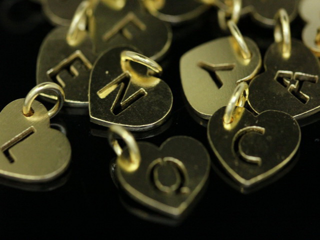 KG-627 Thai karen hill tribe silver 6 gold vermeil initial die cut heart charm