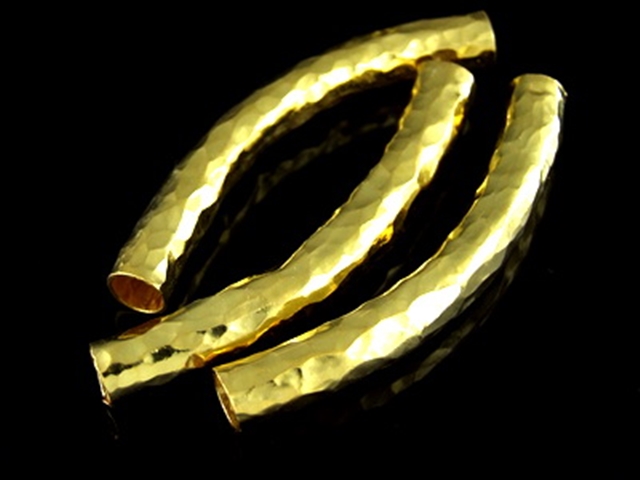 KG-133 24k gold vermeil 1 thai karen hill tribes handmade silver hammered curve tube bead