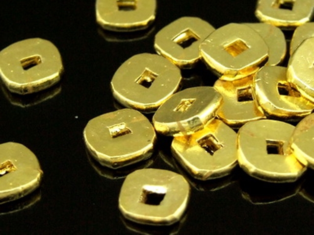 KG-166 24K gold vermeil 10 thai karen hill tribes handmade silver square shape bead