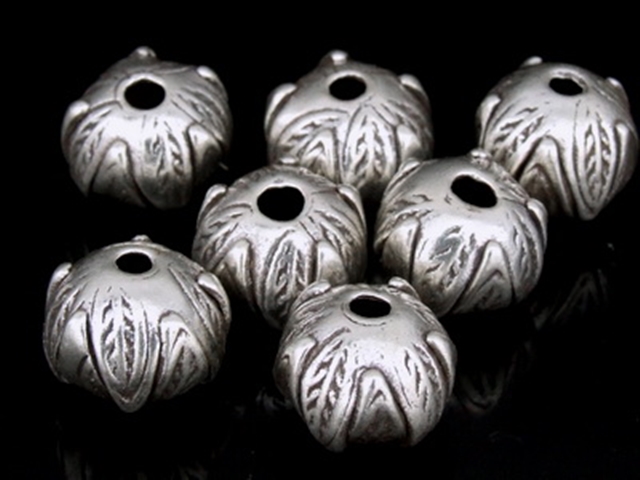 KE-015 Thai karen hill tribe handmade silver 6 leaf print lotus bead