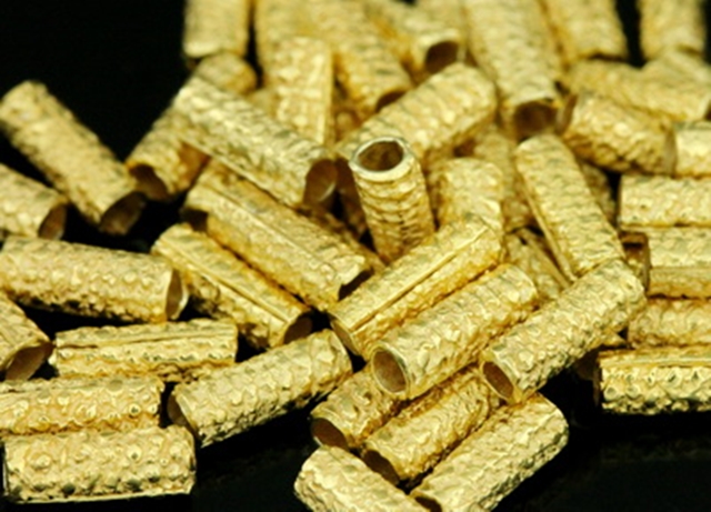 KG-079 Thai karen hill tribe silver 20 gold vermeil stardust texture tube bead