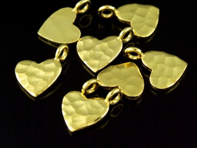 KG-114 24K gold vermeil Karen hill tribe handmade silver 3 hammered heart shape charm