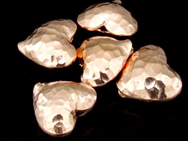 KZ-159 24K rose gold vermeil thai karen hill tribe handmade silver 2 hammered heart shape bead 